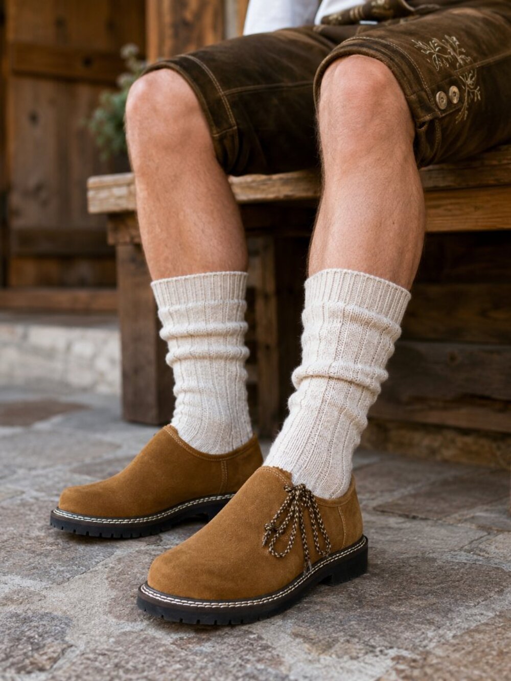 Men’s German Lederhosen Shoes Golden Brown  Bavarian Alpine Footwear